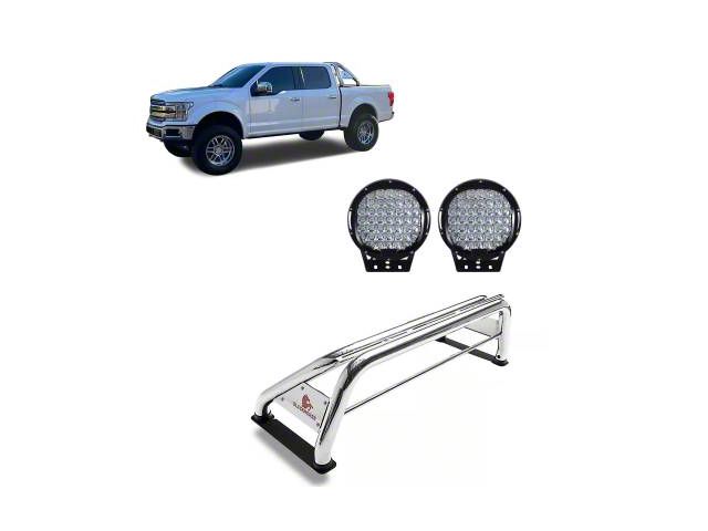 Classic Roll Bar with 9-Inch Black Round LED Lights; Stainless Steel (07-24 Tundra)