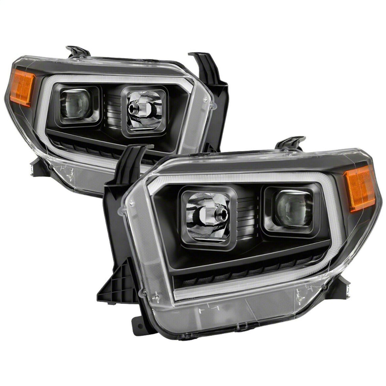 Tundra DRL LED Light Bar Projector Headlights; Black Housing; Clear ...