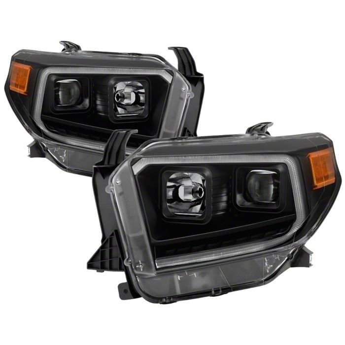 Tundra DRL LED Light Bar Projector Headlights; Black Housing; Smoked ...