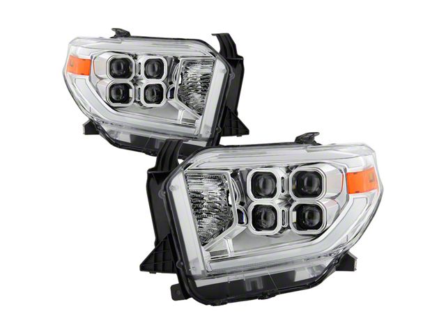 Full LED Headlights; Chrome Housing; Clear Lens (14-17 Tundra w/o Level Adjuster; 2018 Tundra SR, SR5)