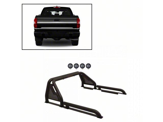 Gladiator Roll Bar with 5.30-Inch Black Round Flood LED Lights; Black (07-24 Tundra)