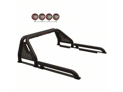 Gladiator Roll Bar with 5.30-Inch Red Round Flood LED Lights; Black (07-25 Tundra)