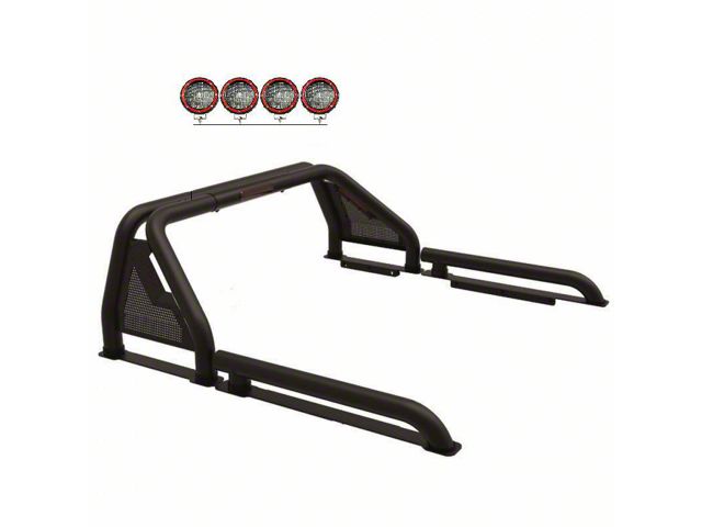 Gladiator Roll Bar with 5.30-Inch Red Round Flood LED Lights; Black (07-24 Tundra)