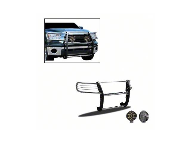 Grille Guard with 7-Inch Black Round LED Lights; Stainless Steel (07-21 Tundra, Excluding Limited & Platinum)