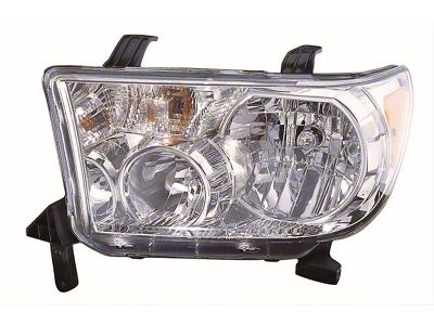 CAPA Replacement Halogen Headlight; Chrome Housing; Clear Lens; Driver Side (07-13 Tundra w/o Level Adjuster)