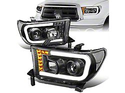 LED DRL Projector Headlights; Black Housing; Clear Lens (07-13 Tundra w/o Level Adjuster)