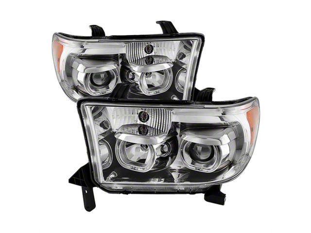 LED Halo Projector Headlights; Chrome Housing; Clear Lens (07-13 Tundra)