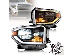 LED Headlights with Sequential Turn Signals; Black Housing; Clear Lens (14-21 Tundra)