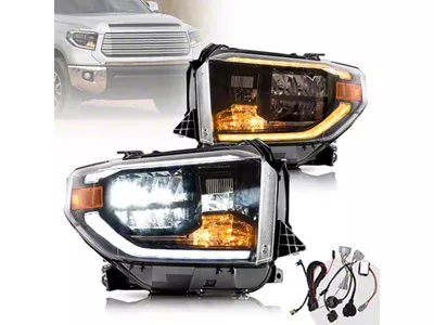 LED Headlights with Sequential Turn Signals; Black Housing; Clear Lens (14-21 Tundra)