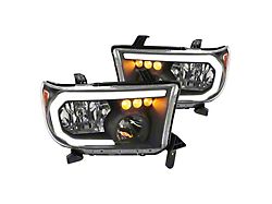 LED Tube Factory Style Headlights; Black Housing; Clear Lens (07-13 Tundra w/o Level Adjusters)