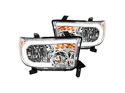 LED Tube Factory Style Headlights; Chrome Housing; Clear Lens (07-13 Tundra w/o Level Adjusters)