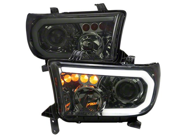 LED Tube Projector Style Headlights; Chrome Housing; Smoked Lens (07-13 Tundra w/o Level Adjusters)