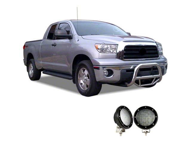 Max Bull Bar with 5.30-Inch Black Round Flood LED Lights; Stainless Steel (07-21 Tundra)