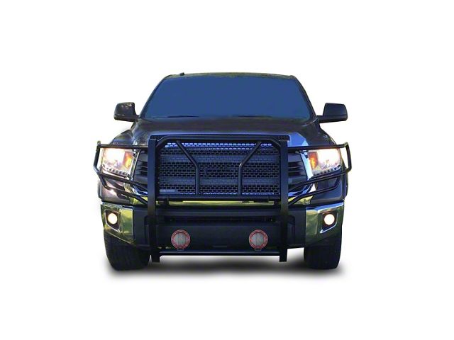 Rugged Heavy Duty Grille Guard with 5.30-Inch Red Round Flood LED Lights; Black (07-21 Tundra, Excluding Platinum)