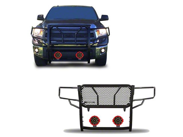 Rugged Heavy Duty Grille Guard with 7-Inch Red Round Flood LED Lights; Black (07-21 Tundra, Excluding Platinum)