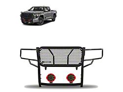 Rugged Heavy Duty Grille Guard with 7-Inch Red Round Flood LED Lights; Black (22-24 Tundra)