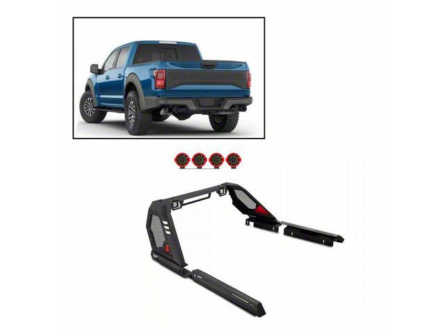 Vigor Roll Bar with 7-Inch Red Round LED Lights; Black (07-24 Tundra)