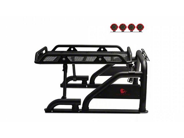 Warrior Roll Bar with 7-Inch Red Round LED Lights; Black (07-24 Tundra)