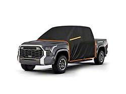 Weatherproof 420D Oxford Cloth Full Cab Cover; Black with Orange Reflective Strips (07-21 Tundra CrewMax)