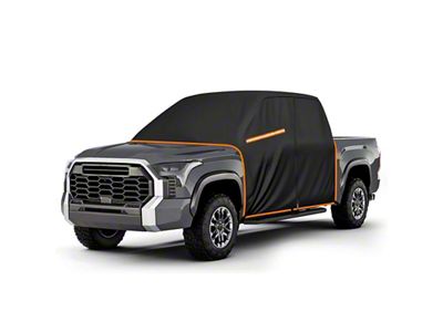 Weatherproof 420D Oxford Cloth Full Cab Cover; Black with Orange Reflective Strips (07-21 Tundra CrewMax)