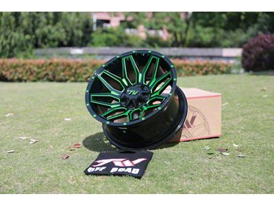 TW Offroad T3 Lotus Gloss Black with Green 6-Lug Wheel; 20x10; -12mm Offset (04-15 Titan)