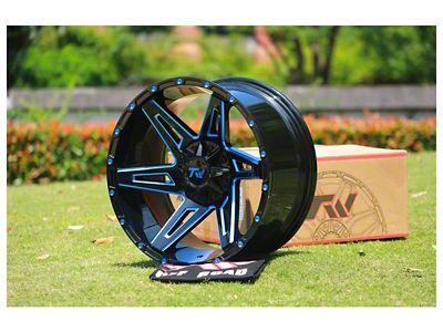 TW Offroad T4 Spin Gloss Black with Blue 6-Lug Wheel; 20x9; 0mm Offset (04-15 Titan)