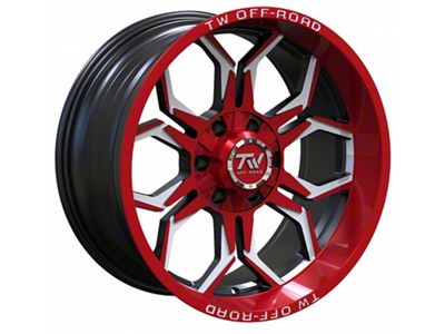 TW Offroad TF1 Black Machined with Red 6-Lug Wheel; 20x10; -12mm Offset (04-15 Titan)