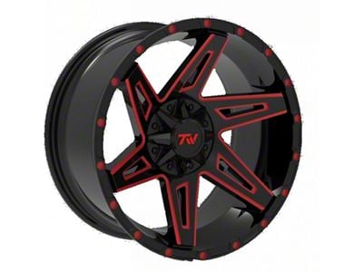 TW Offroad T4 Spin Gloss Black with Red 6-Lug Wheel; 20x10; -12mm Offset (10-24 4Runner)