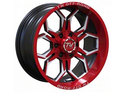 TW Offroad TF1 Black Machined with Red 6-Lug Wheel; 20x10; -12mm Offset (10-24 4Runner)