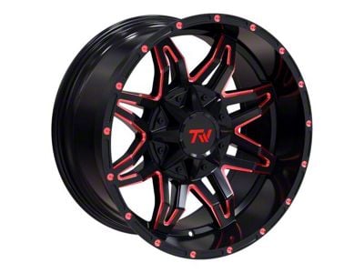 TW Offroad T2 Spider Gloss Black with Red 6-Lug Wheel; 20x10; -12mm Offset (16-23 Tacoma)