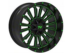 TW Offroad T6 Speed Gloss Black with Green 6-Lug Wheel; 20x10; -12mm Offset (16-23 Tacoma)