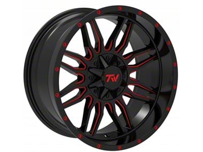 TW Offroad T11 Sword Gloss Black with Red 6-Lug Wheel; 20x10; -12mm Offset (22-24 Bronco Raptor)