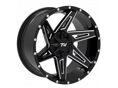 TW Offroad T4 Spin Gloss Black with Milled Spokes 5-Lug Wheel; 20x9 (76-86 Jeep CJ7)