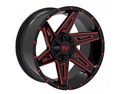 TW Offroad T4 Spin Gloss Black with Red 6-Lug Wheel; 20x10; -12mm Offset (2024 Tacoma)