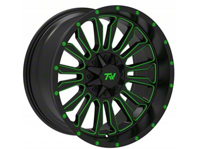 TW Offroad T6 Speed Gloss Black with Green 6-Lug Wheel; 20x10; -12mm Offset (2024 Tacoma)