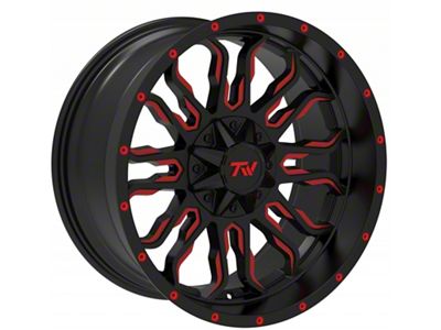 TW Offroad T8 Flame Gloss Black with Red 6-Lug Wheel; 20x10; -12mm Offset (2024 Tacoma)