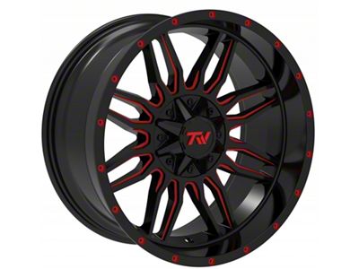 TW Offroad T11 Sword Gloss Black with Red 6-Lug Wheel; 20x10; -12mm Offset (17-24 Titan)