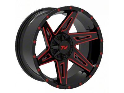 TW Offroad T4 Spin Gloss Black with Red 6-Lug Wheel; 20x10; -12mm Offset (17-24 Titan)