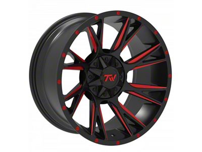 TW Offroad T12 Blade Gloss Black with Red 6-Lug Wheel; 20x10; -12mm Offset (16-24 Titan XD)
