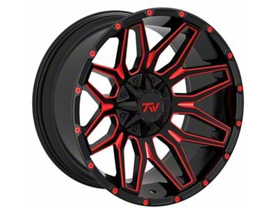 TW Offroad T3 Lotus Gloss Black with Red 6-Lug Wheel; 20x9; 0mm Offset (16-24 Titan XD)