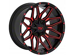 TW Offroad T3 Lotus Gloss Black with Red 6-Lug Wheel; 22x12; -44mm Offset (16-24 Titan XD)