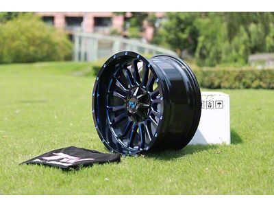 TW Offroad T6 Speed Gloss Black with Blue 6-Lug Wheel; 20x10; -12mm Offset (16-24 Titan XD)