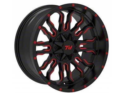 TW Offroad T8 Flame Gloss Black with Red 6-Lug Wheel; 20x10; -12mm Offset (16-24 Titan XD)