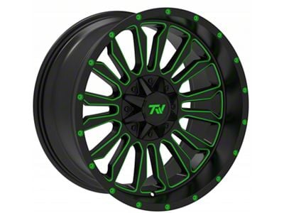 TW Offroad T6 Speed Gloss Black with Green 6-Lug Wheel; 20x10; -12mm Offset (22-24 Tundra)