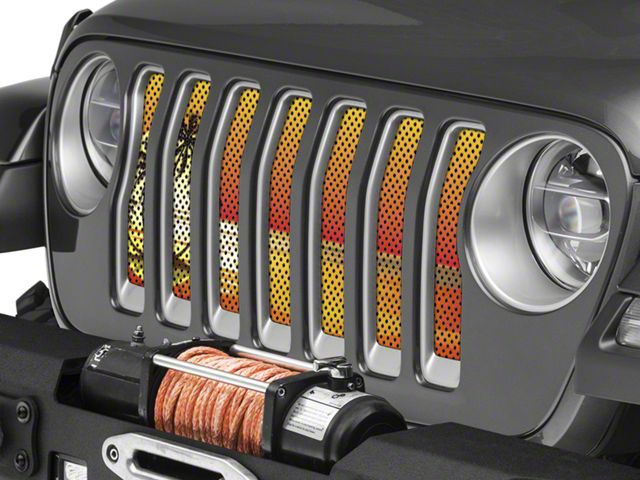 Under The Sun Inserts Grille Insert; Endless Summer Orange Palm Tree (18-23 Jeep Wrangler JL w/o TrailCam; 2024 Jeep Wrangler JL Sport)