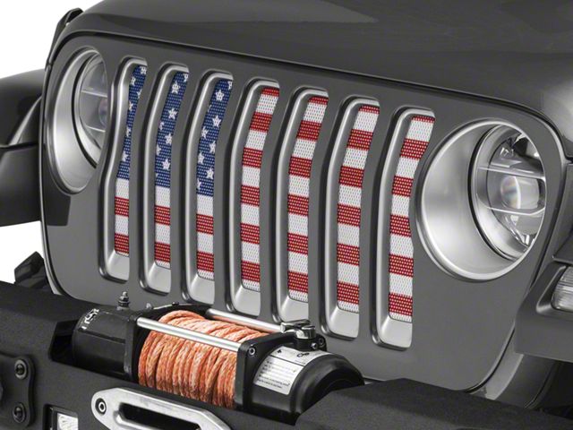 Under The Sun Inserts Grille Insert; Old Glory (18-23 Jeep Wrangler JL w/o TrailCam; 2024 Jeep Wrangler JL Sport)