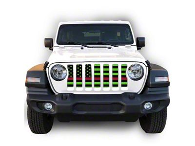Under The Sun Inserts Grille Insert; Black and Green Thin Red Line (20-23 Jeep Gladiator JT w/o TrailCam; 2024 Jeep Gladiator JT Sport)