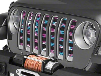 Under The Sun Inserts Grille Insert; Pink, Blue and White Camo Stars and Stripes (20-23 Jeep Gladiator JT w/o TrailCam; 2024 Jeep Gladiator JT Sport)
