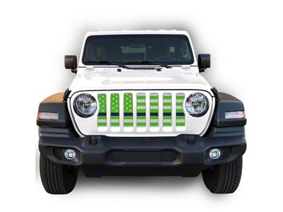Under The Sun Inserts Grille Insert; White and Green Thin Blue Line (20-23 Jeep Gladiator JT w/o TrailCam; 2024 Jeep Gladiator JT Sport)