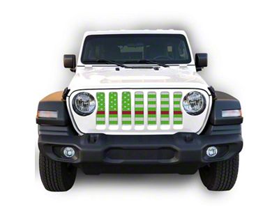 Under The Sun Inserts Grille Insert; White and Green Thin Red Line (20-23 Jeep Gladiator JT w/o TrailCam; 2024 Jeep Gladiator JT Sport)